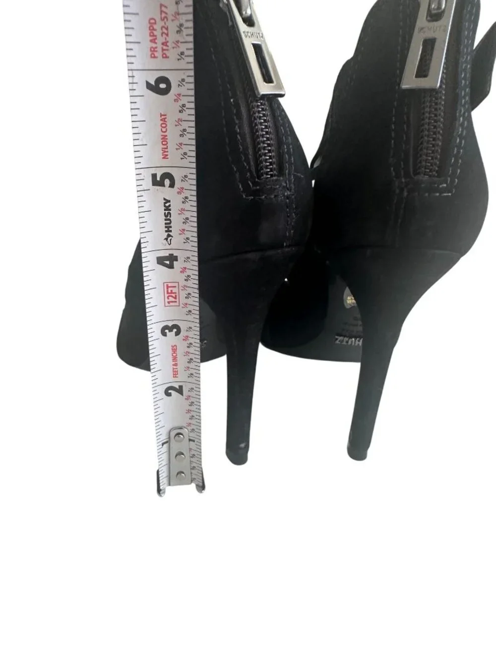 SCHUTZ Black Suede Zip Sandals Heels Size 6.5